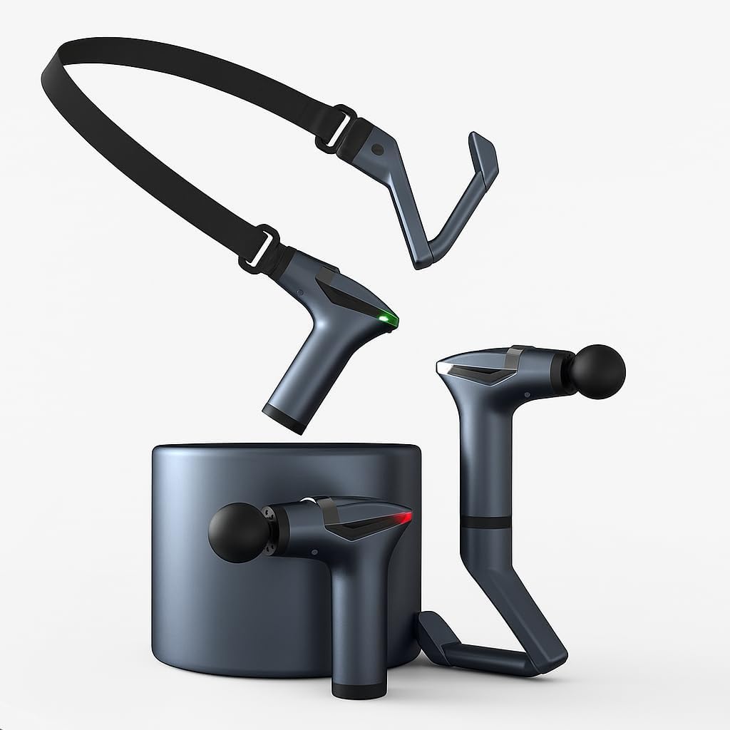 Tri-in-1 Massage Gun – Neck Muscle Massager ， Handheld Back Massager for Pain Relief， Deep Tissue Percussion Muscle Massager Gun with Detachable Handle(Black)