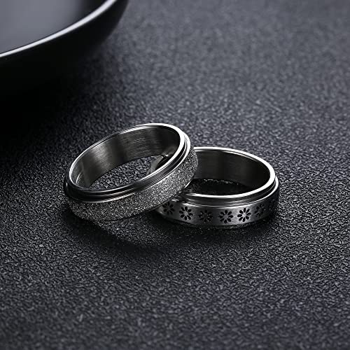 Sailimue 6 Pcs Fidget Anxiety Ring For Women Men Stainless Steel Spinner Ring For Anxiety Bead Flower Sun Moon Star Stress Relieving 6Mm Band Rings Set #TOP2