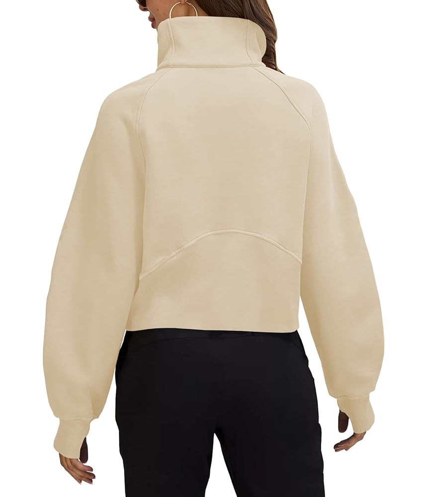 Womens Sweatshirts Half Zipper Crop Pullover Funnel Neck