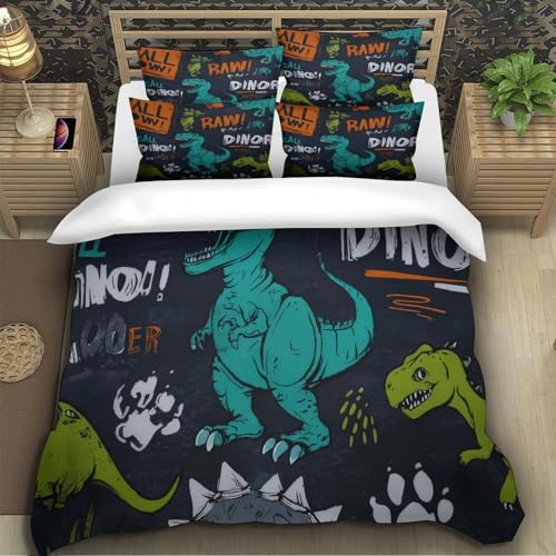 Housse de couette dinosaure 3D pour lit double 2 taies microfibre lavable