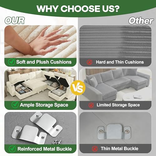 Image of Sleeper Sectional Couch, Sleeper Sofa Bed with Pull Out Bed, Oversized Corduroy Couch for Living Room, Bedroom and Apartment, Modular Corner Sofa with Storage, Beige