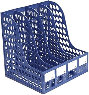 AllRight Magazine File Holder 4 Sections Desk File Organiser Plastic Magazine Holders for School Office Paper Document (Blue)