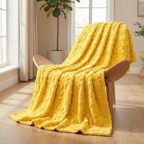 Horaldaily Spring Summer Blanket Throw Yellow Sunflower Soft Fuzzy Plush Faux Fur Cozy Blankets for Couch Sofa Bed Lounging Ideal Gifts for Kids Adults Wife Self 50x60