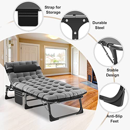 Aboron 5 Positions Camping Cots For Adults,Outdoor Folding Sleeping Cot/Mat,Folding Chaise Lounge Chair With Pillow,Portable Reclining Chair For Beach Lawn Camping Pool,Sunbathing Chairs #TOP3