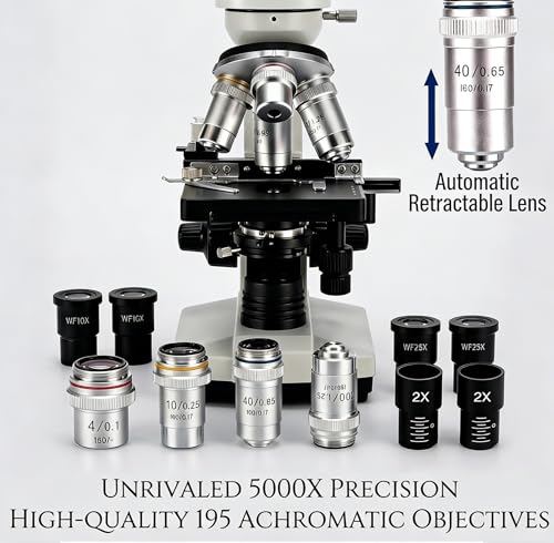 Image of 40X-5000X Trinocular Compound Microscope for Adults, Digital Lab Grade Biological USB Microscope with Dual Mechanical Stage, Slides, WF10X WF25X Eyepieces, Abbe Condenser, PC & Phone Link