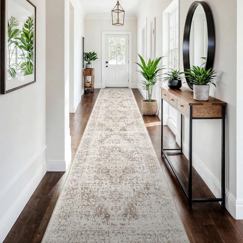 3x15 Washable Hallway Runner Rug Cream Camel EISUROM