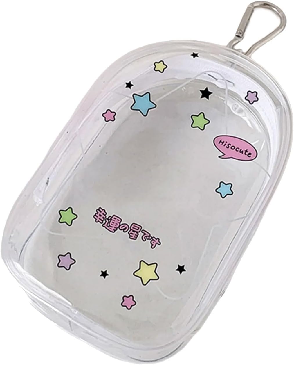 Zippered Miniature Collectible Organizerd with Transparent Front Panel Carabiner Clip for Displaying Tiny Figures Doll Hanging Bag