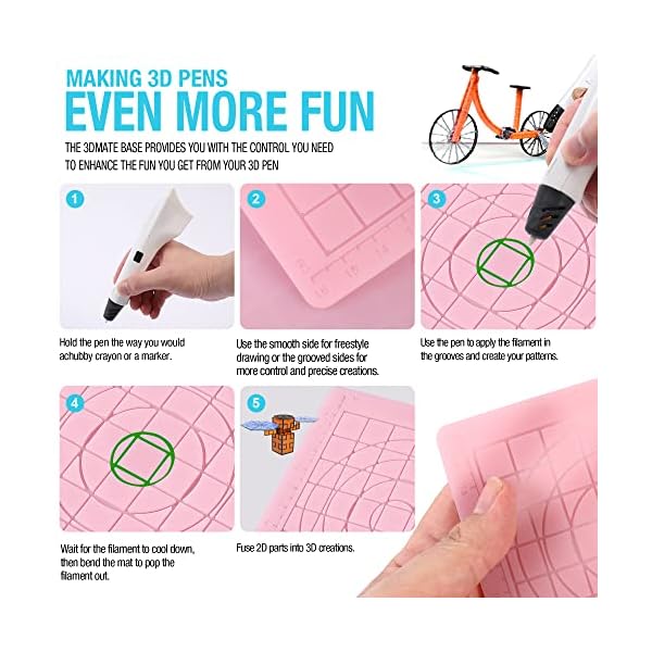 Tapis de stylo 3D de petite taille - Tapis d'impression 3D pour dÃ©butants - 17 x 17 cm - Tapis de stylo 3D pour stylos 3D - Accessoires de stylo 3D compatibles avec les pochoirs - Rose – Image 4