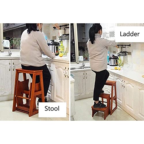 Taburete plegable de madera con 3 pasos para cocina y hogar 4