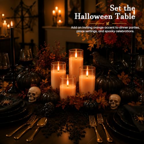 Image of Homemory Orange Glass Flameless Candles, Fall Decor, Remote Timer, 3 Pack