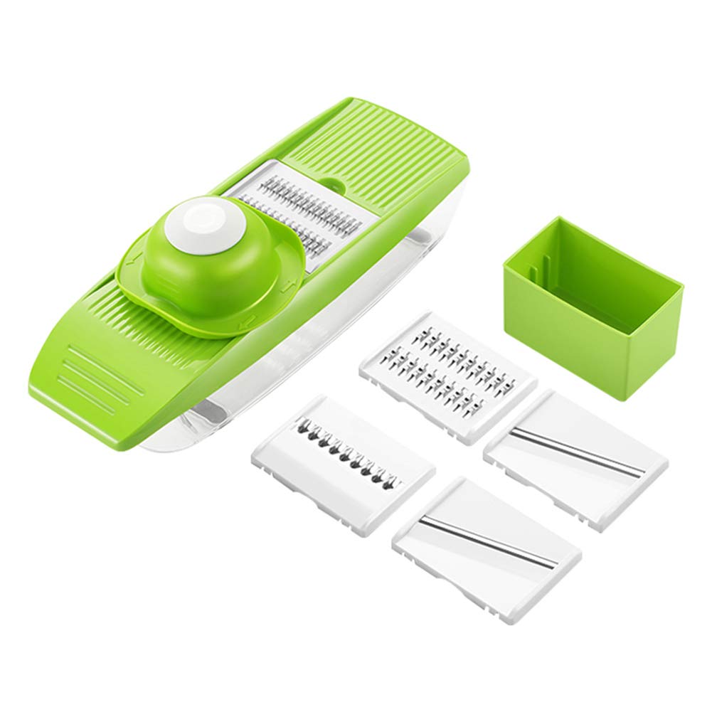 Vegetable Slicer with 5 Replaceable Stainless Steel Blades, Multi-Function Food Cutter, Food Grater for Slicing Onions, Lemon, Potatoes, Fruit and Vegetables,Green