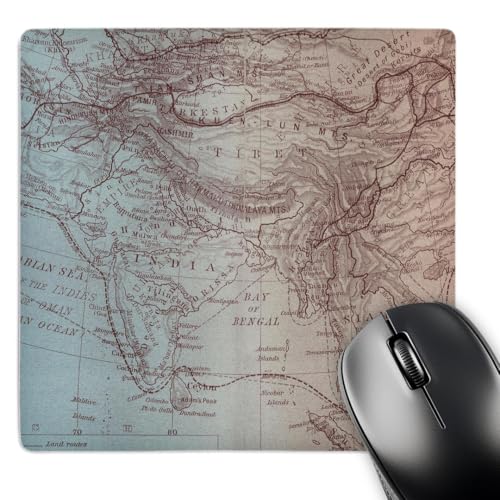 3dRose LLC 8 x 8 x 0.25 Inches Mouse Pad, Vintage Map of India and Tibet in Blue and Beige (mp_123704_1)