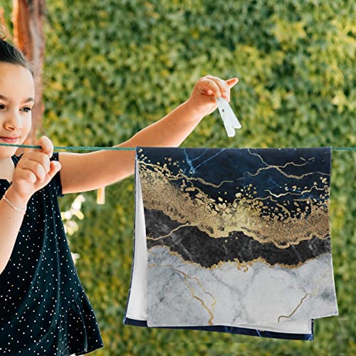Bath Towels Set Of 2 Hand Towels For Bathroom Cotton Navy Blue Marble With Golden Veins Decorative 28X14In Absorbent Soft #TOP4
