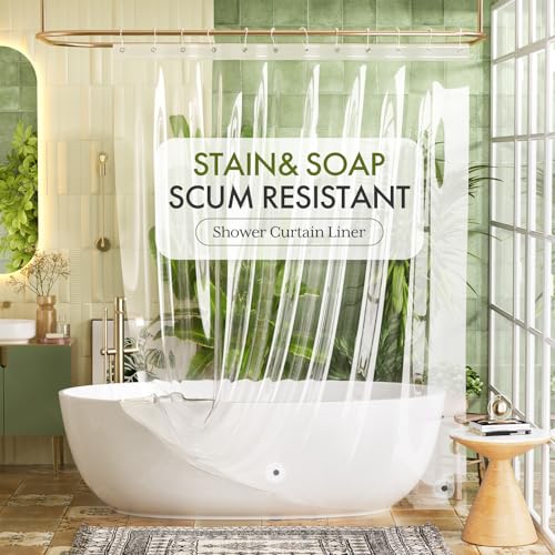 Image of Bathway Shower Curtain Liner 2 Pack, Clear Shower Curtain Liner 72x84 PEVA Waterproof Shower Curtain Liner Plastic with 3 Stones and 12 Rustproof Metal Grommets, Lightweight Shower Liner for Bathroom