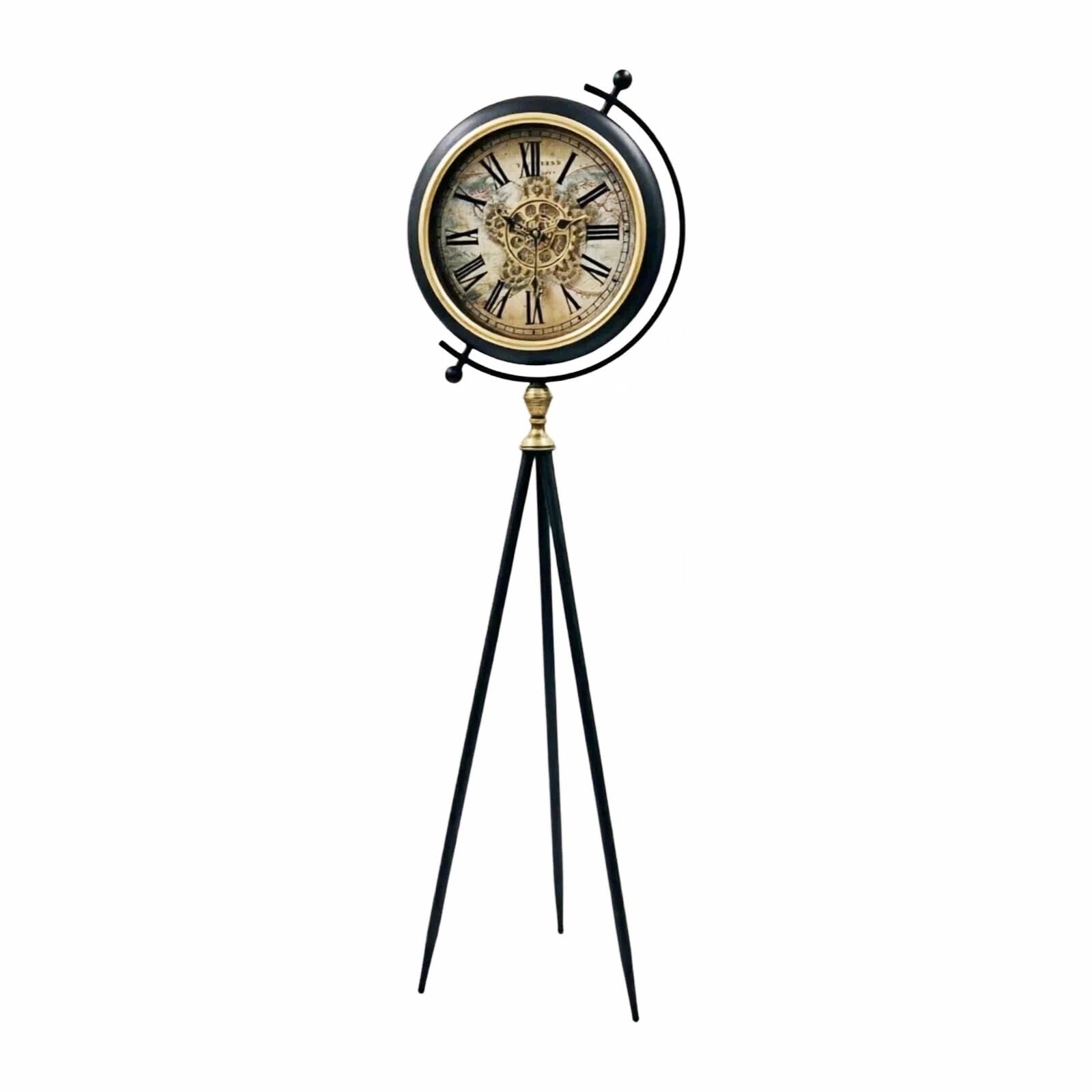 WANGHAI-666 Grandfather Clocks Metal Floor Clock Roman Numeral American Tripod Moving Gears for Home