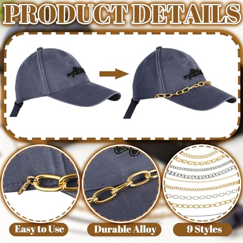 Image of Geyoga 9 Pcs Trucker Hat Chains Trucker Hat Charms Women Man, Gold Silver