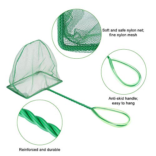 Image of Lpraer 4in 5in 6in Aquarium Fish Net Green Fine Mesh Nylon Net Collection with 11 inch Long Handle Square Quick Catch Fish Net for Fish Tank