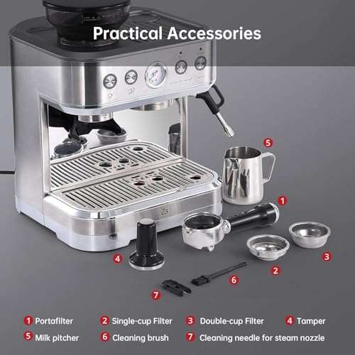 WEJIUAFB 15-Bar Espresso Coffee Machine with Grinder, Bean to Cup Maker & Milk Frother for Lattes, Cappuccinos, and Macchiatos - Image 5