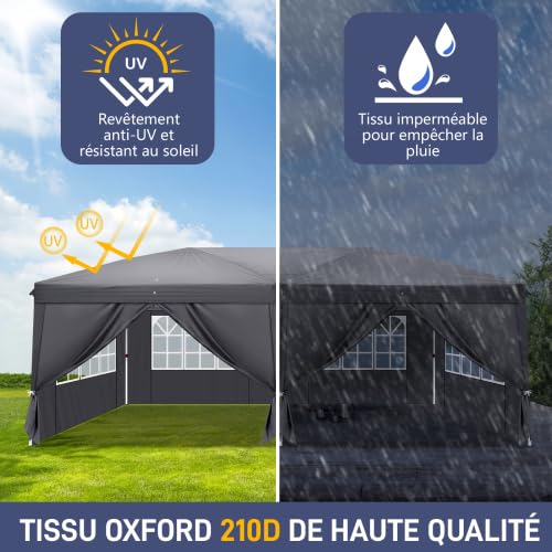 Bonnlo Tonnelle de Jardin Pliante 3x6 imperméable/Tente de Réception Pop-up Inclus Sac de Transport/Barnum Pliant 3x6 Jardin Exterieur Rapide à Installer/Gazebo pour BBQ et Événements (Gris foncé)