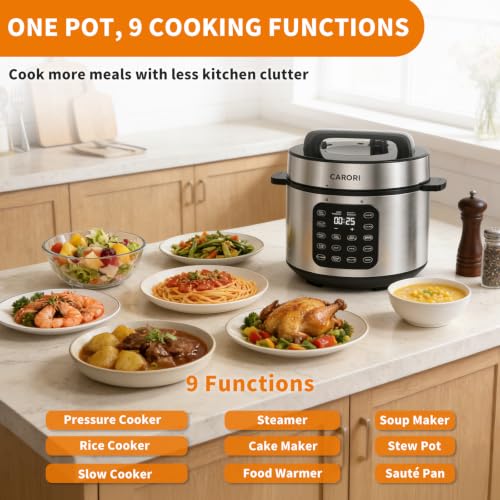 Image of 6Qt 9-in-1 Electric Pressure Cooker,Quick Meals, Time Saving, Healthy Non-Stick Pot, Rice /Slow /Steam /Saute /Warmer, 24H Delay - Efficient Cooking Solution for Home, Meal Prep, Gift for Cooks, Silver