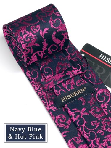 Image of HISDERN Ties for Men Paisley Floral Mens Ties and Pocket Square Cufflinks Set Classic Business Necktie Handkerchief