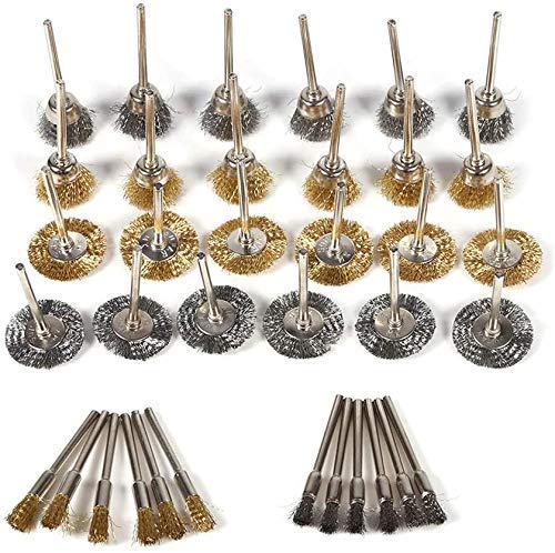 TopHomer 36-teiliges Set, Metallbürsten, Stahl/Kupfer, Messing/Edelstahl, Gewellter Draht, 3 mm, 40 mm, für Bohrmaschine, Rostentfernung, Schleifen, Polieren, Endbearbeitung