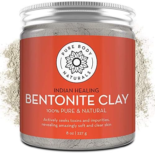 Pure Body Naturals Pure Bentonite Powder for DIY Detox Bath & Facial Mask, Pure Indian Healing Clay for Burns, Mastitis, Inflamed or Chapped Skin (8.0 oz)