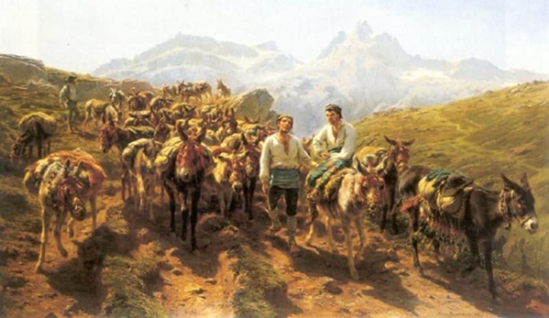 Affiche Toile Rosa Bonheur Muletiers traversant les Pyrénées pour Salon et Bureau 60x90cm