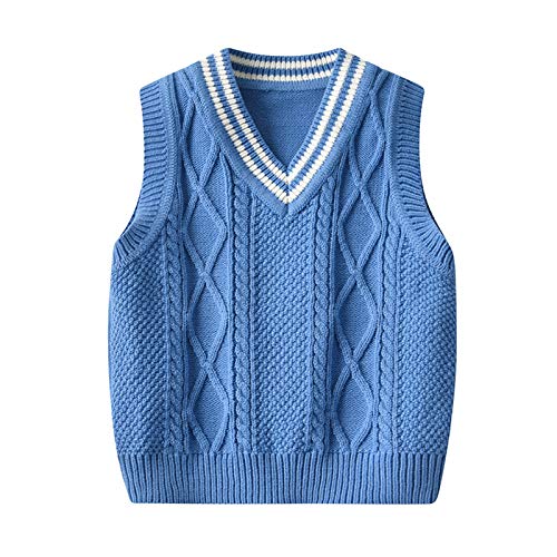 Arvbitana Neutral Kids Baby Boy Girl Sleeveless Knitted Sweater Vests Pullover Solid Color Clothes Warm Fall Winter Waistcoat (A-Blue, 2-3T)