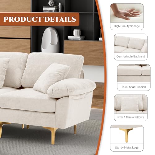 Image of OUYESSIR U-Shaped Sectional Sofa Couch, 4 Seat Sofa Set for Living Room, Convertible L-Shaped Velvet Couch Set with Chaise Lounge, Ottoman and Pillows,114 inches (White)