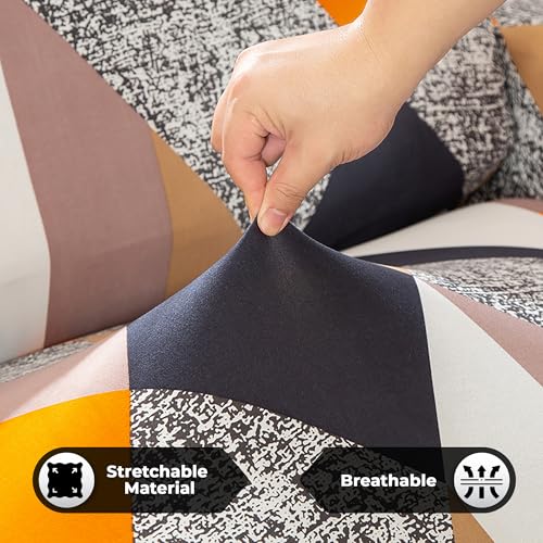 Image of Story@Home Sofa Cover 2 Seater - 145 X 185 Cm | Antislip Sofa Cover Polyester | Orange & Beige Abstract Design Elastic 2 Seater Sofa Cover Stretchable Slipcover | 2 Seater Sofa Cover for Living Room