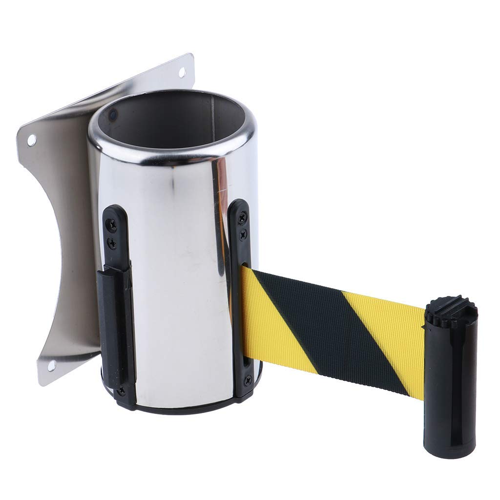 Tenlacum Stanchion Queue Barrier Post, Wall Mount with Retractable Ribbon (2-5meters), for Banks, Parks, Hotel Crowd Control (as described,Black Yellow 2meter)