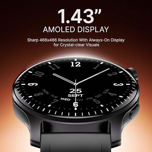 Image of Boat Ultima Prime smartwatch with 1.43 inch AMOLED Display, AOD, Personalized Fitness Nudges, Functional Crown,100+ Sports Modes, Create Your Own Watchface, smartwatch for Man and Woman (Onyx Black)
