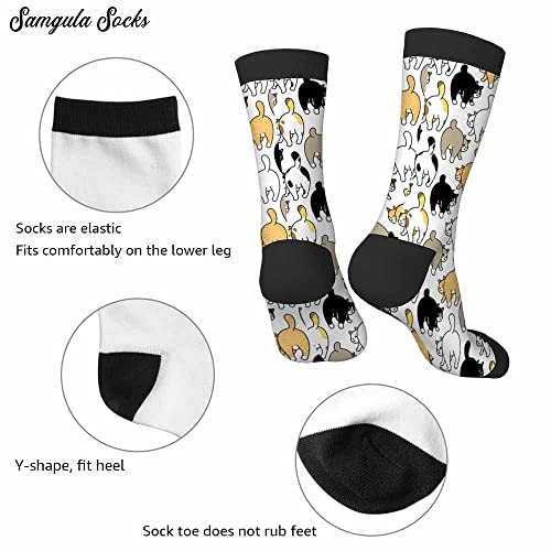 Image of Red Striped Crew Socks for Woman Size 6-8 Christmas Tree Moose Snowflake Dots Lines Girls Socks