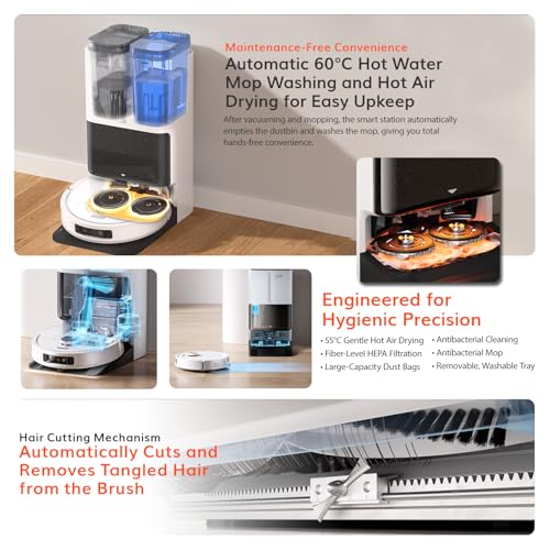 Image of ILIFE Robotic Vacuum Cleaner T60s with AI and LiDAR, All-in-One Self Cleaning Station with 60C Auto Wash, Hot Air Drying, Hair Collection & Detergent Dispensing, Extendable & Auto-Lift Mop (White)