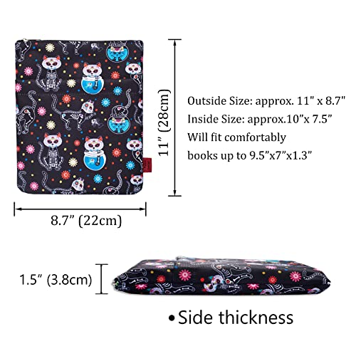 Day of The Dead Cats Book Sleeve, Dia De Los Muertos Skull Book Covers for Paperbacks Book Sleeves with Zipper 11 X 8.5 Inch - Image 2