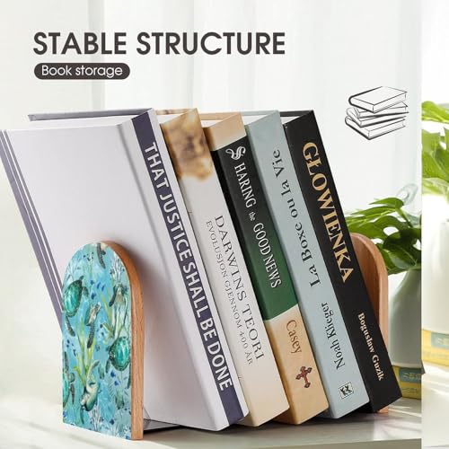 Sujetalibros de madera azul organizador de libros antideslizante resistente para estantes 8