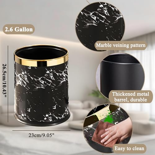 Image of Metal Trash Can, Double-Walled Waste Basket Hides The Trash Bag, Open Top Round Garbage Can Small Trash Bin for Bathroom, Kitchen, Bedroom, Toilet, etc.