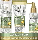 Pantene Grow Strong Shampoo And Conditioner Set + Leave-In Scalp Treatment With Caffeine, Optimal Environment For Hair Growth, With Bamboo & Biotin, Shampoo 400ml, Conditioner 275ml, Treatment 100ml