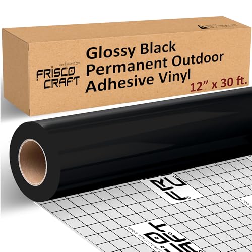 Frisco Craft Glossy Black Permanent Vinyl Sheets – Waterproof Adhesive Vinyl Roll, Home Decor, Silhouette, Decals, Signs, Indoor & Outdoor, Weather-Resistant, DIY Projects 12” x 30 FT