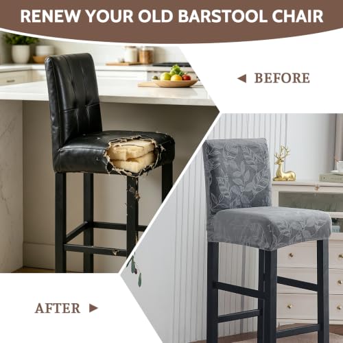 Image of FUANGUI Bar Stool Covers Set of 2, Stretch Bar Stool Seat Covers | Washable Removable Bar Chair Covers with Backs Slipcovers, Bar Chair Covers Square for Kitchen Dining Room Cafe