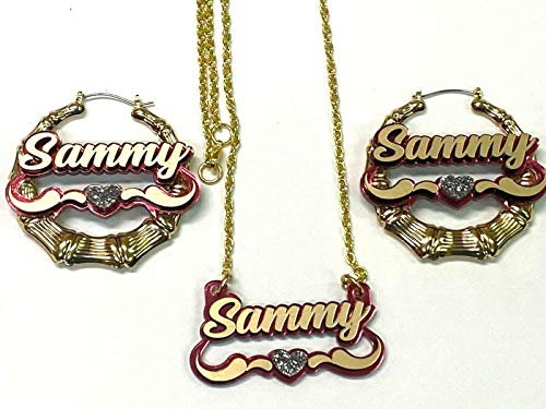 MIRROR MANIA Personalized Matching Necklace and Earrings Set Script Name Plate Custom Swirls Name Nameplate Name Laser Cut, Diamond Look, Made To Order Any Name - Dazzling and Stunning!2