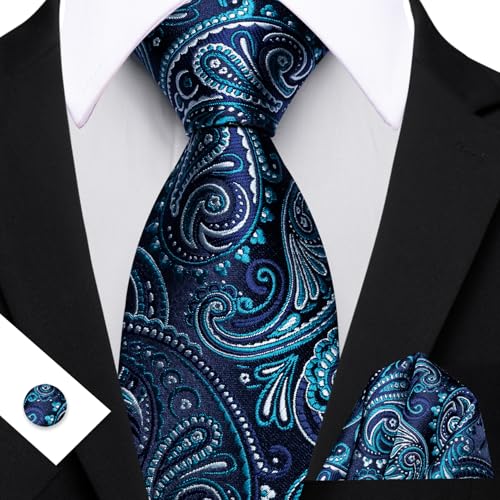 Image of YOHOWA Mens Ties Set Wedding Paisley Neckties with Handkerchief Cufflinks Formal Business