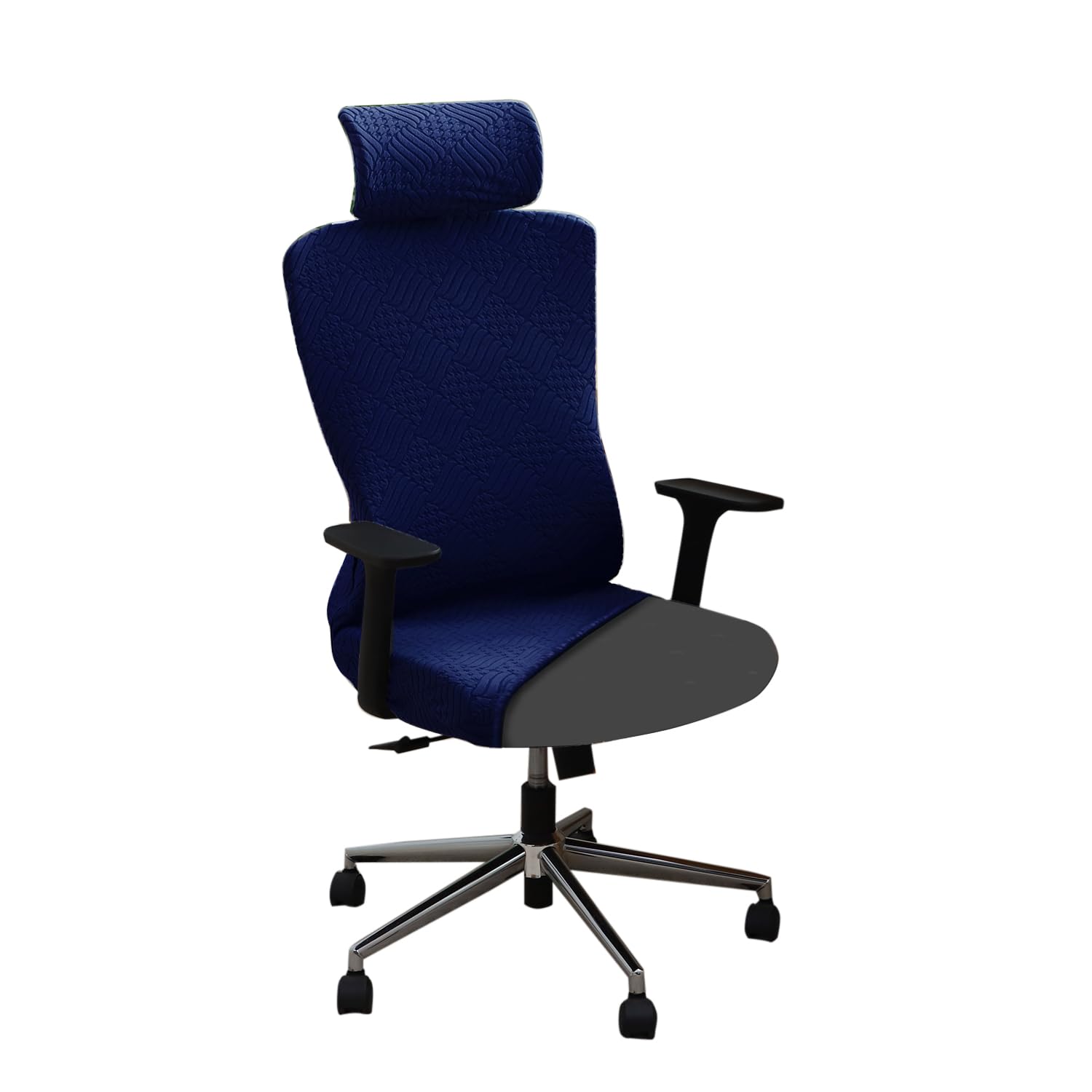 HOKIPO Office Chair Cover with Headrest (High-Back) – 170 GSM Stretch Jacquard – Washable, Anti-Slip Fit for Ergonomic Mesh Office Chairs, Navy Blue (AR-6220-NBL)-image-37