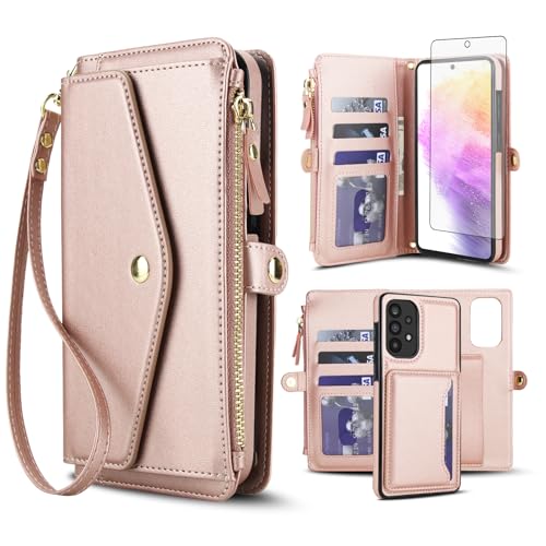 Étui portefeuille pour Samsung Galaxy A52 et A52S 5G avec fermeture éclair rose rose