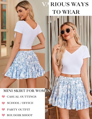 Image of Avidlove Women's Pleated Skirt Boho Ruffle Flowy Mini Skirts High Waisted Flared Skater Skirt Basic Outfits