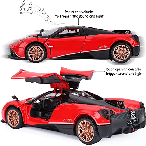 Image of Metal Pull Back Diecast Car 1:32 Pagani Pull Back Car Model With Sound Light Boys Gifts Toys For Kids [Pack Of 1] , Multicolor