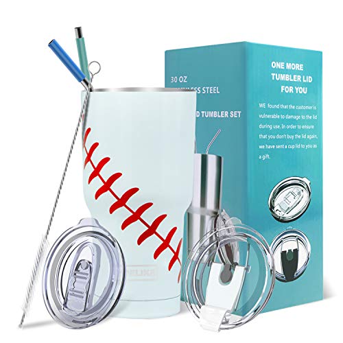 Yoelike Baseball Tumbler 30 oz Stainless Steel Double Wall Vacuum Insulated Cup with Straws, Splash  - //coolthings.us