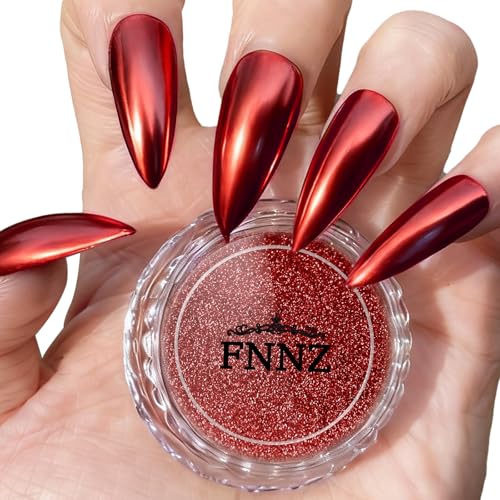 FNNZ Chrome Nail Powder Red Metallic Nail Powder Pigment Premium Mirror Effect Salon Nail Art Glitter Dust for Valentines Gel Polish Decoration Home DIY Nail Manicure Supplies