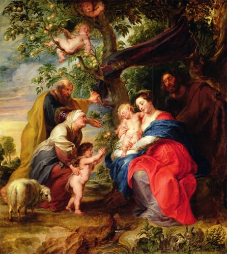 Cuadro al óleo de La Sagrada Familia de Rubens, lienzo decorativo de 60x90cm